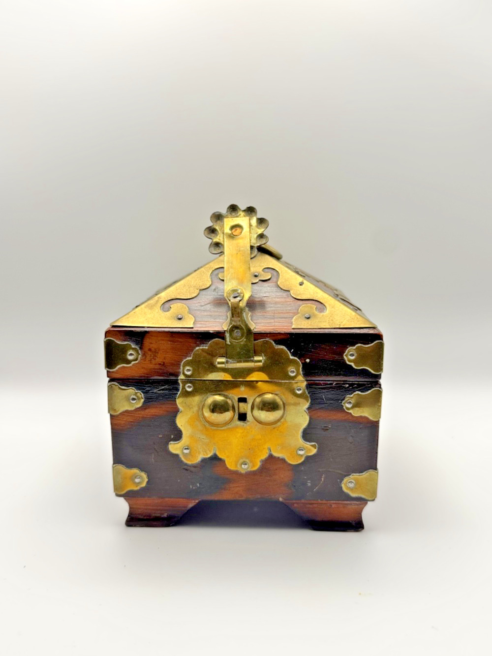 Antique Korean WOODEN Trinket/Prayer Box w/ BRASS TRIM
